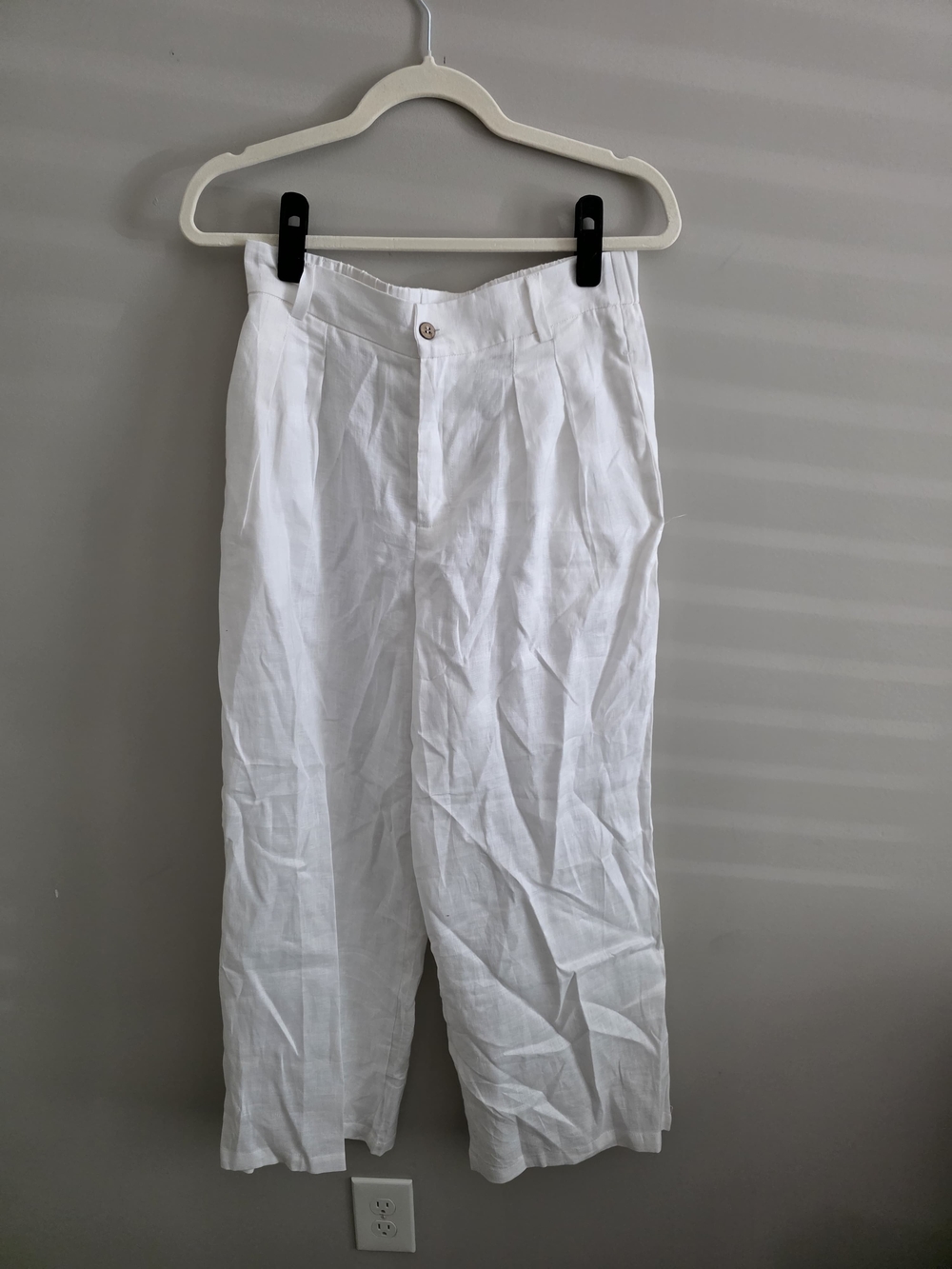 White High-Waist Wide Leg 100% Linen Trousers